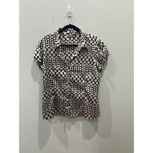 apt. 9 Top Stretch Short Sleeve button down blouse Grey/black polka dot X